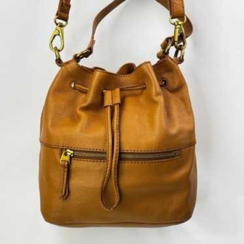 Fossil Vickery Tan Drawstring Satchel Leather shoulder bag